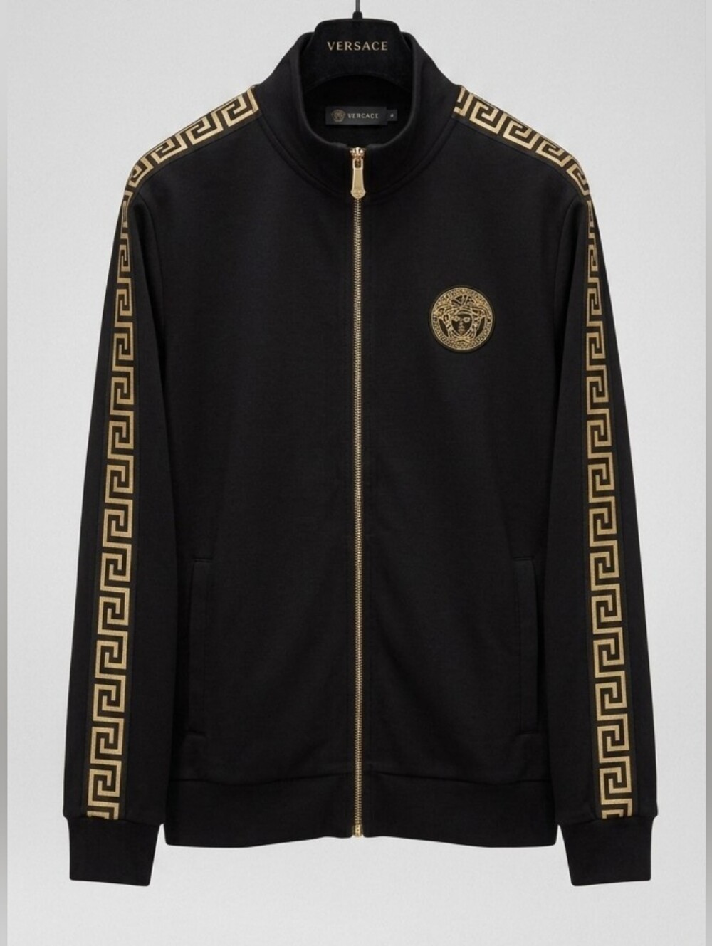 Versace Black Jacket with Gold Greca Trim- Like NEW!